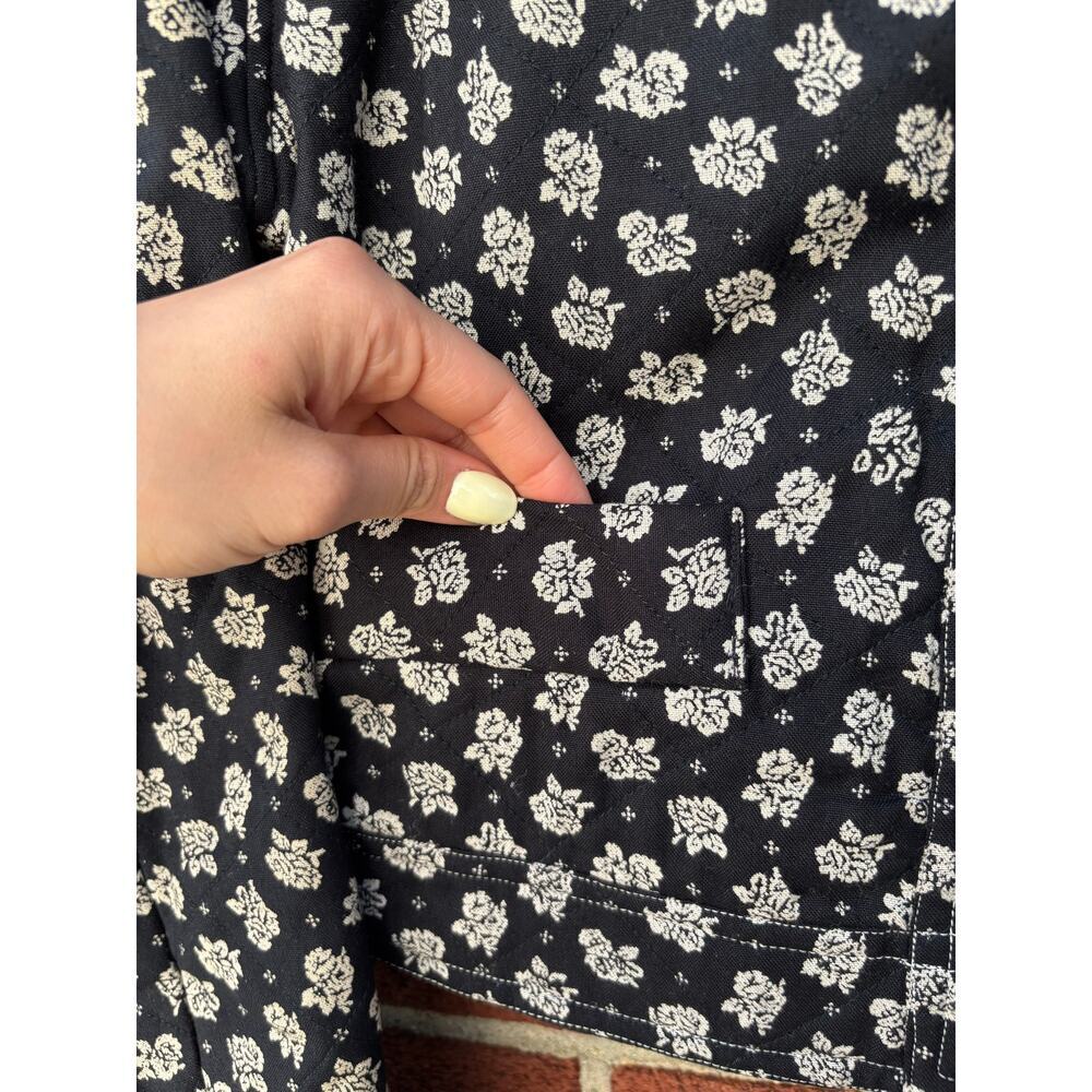 Vintage Floral Crop Jacket Womens Small Black White Cotton Boho Cottagecore - Picture 6 of 10